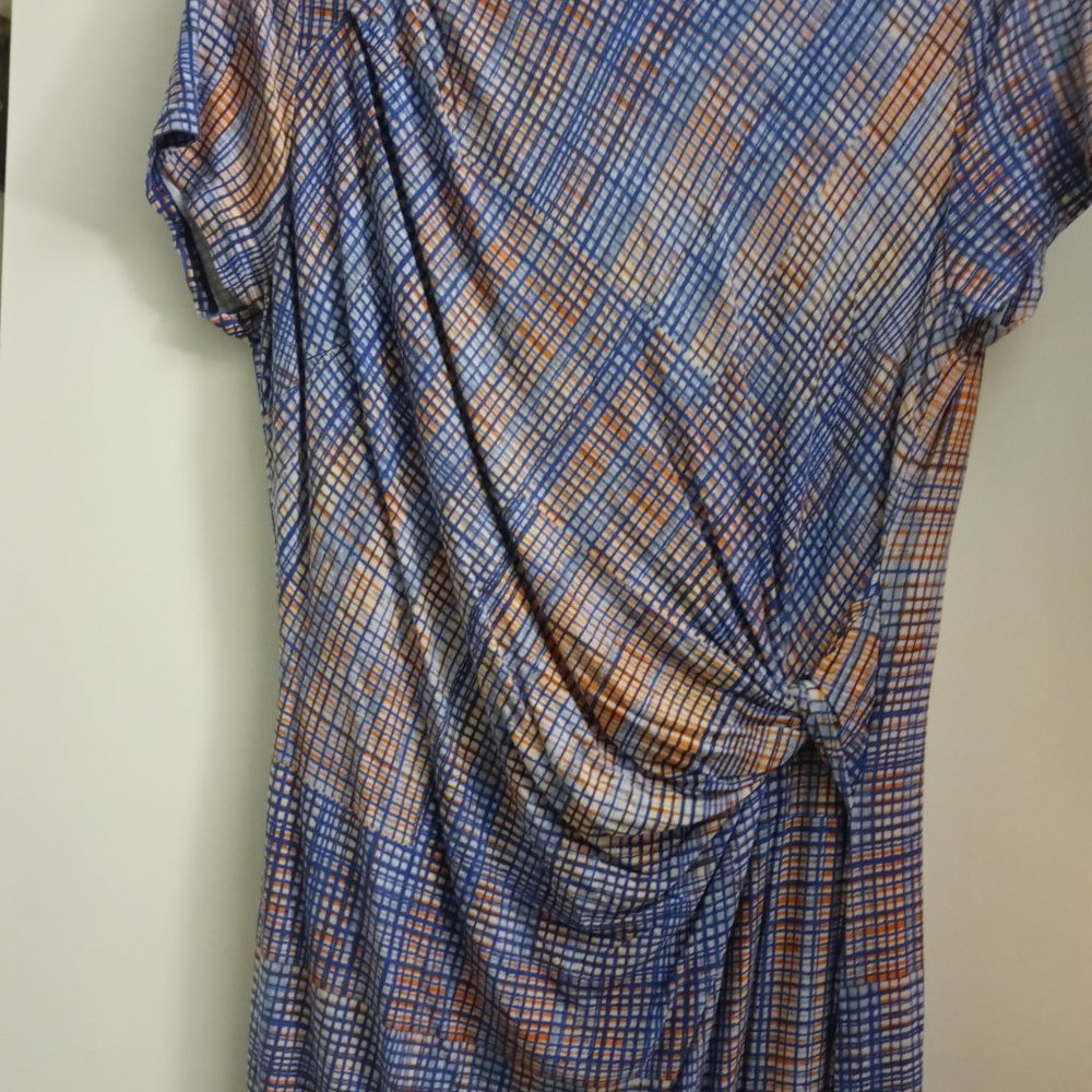 Blue/Orange front side twist cap sleeve dress